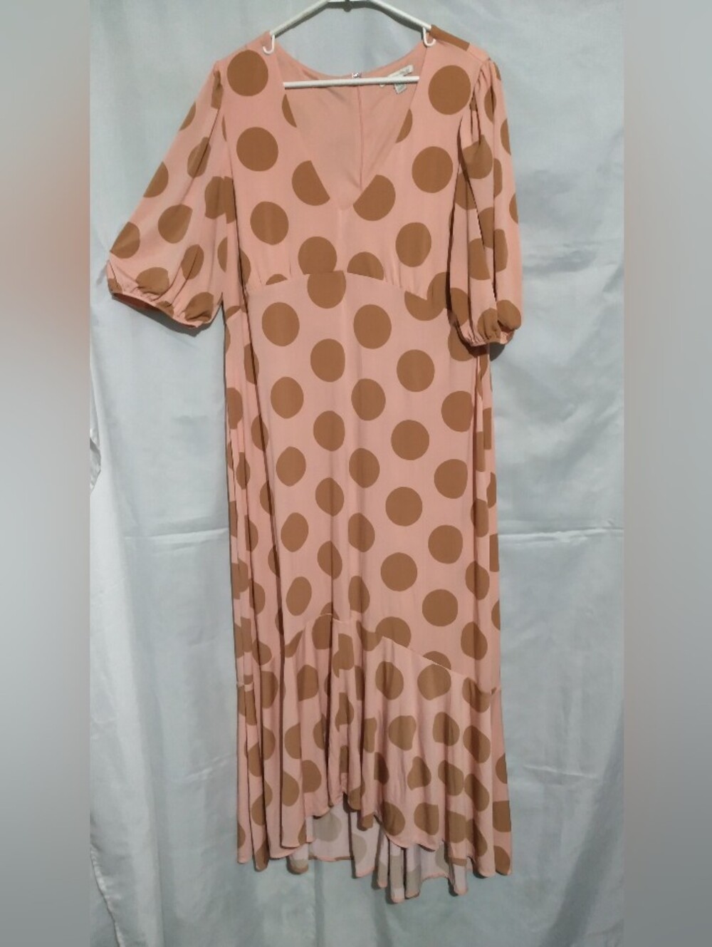 ♥️3/$15Cato Est.1946 Pink Polka Dot Maxi Dress with Puff Sleeves